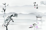 中式水墨竹报平安山水背景