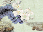 简约手绘玉兰花江南山水石纹背景