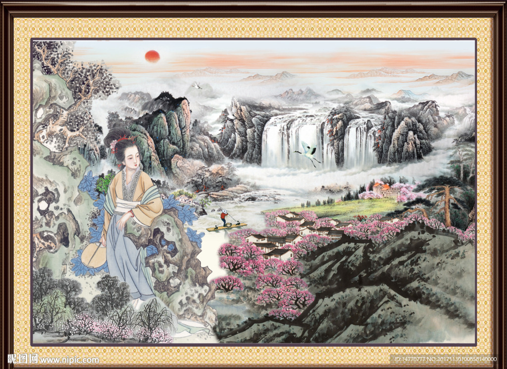 国画仕女图 旭日东升
