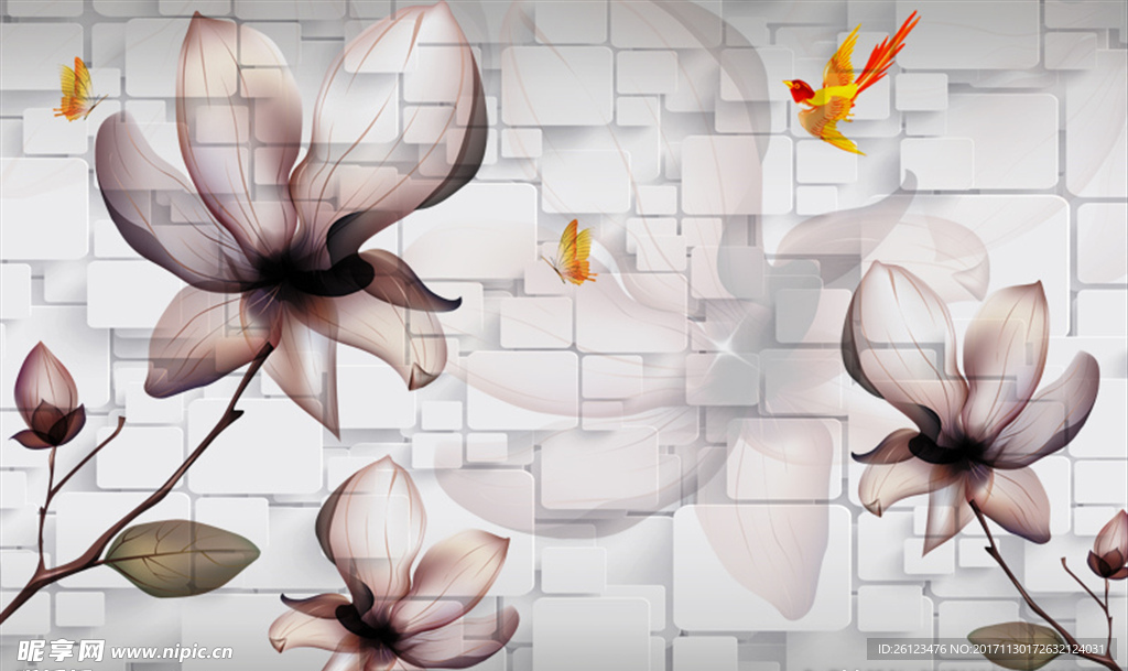 3D方块素雅花卉