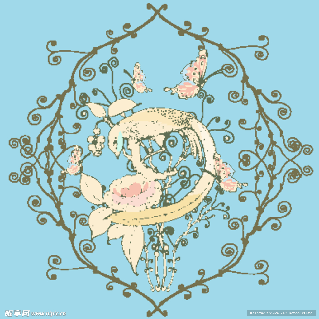 手绘淡彩花纹