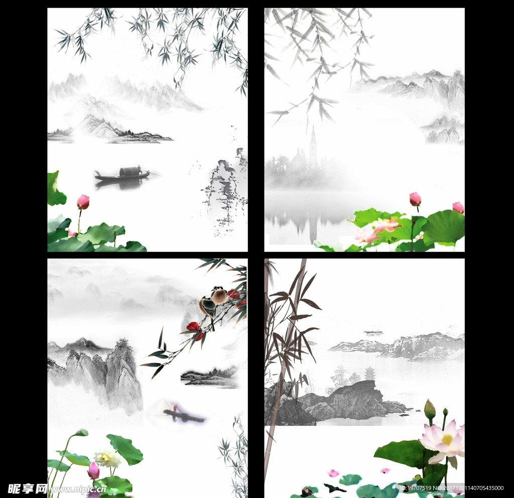 中国风国画荷花素材