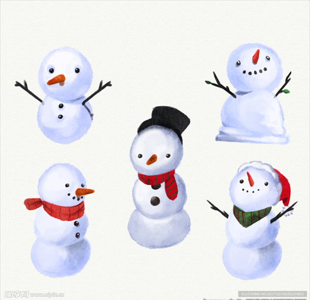 手绘水彩圣诞节雪人集