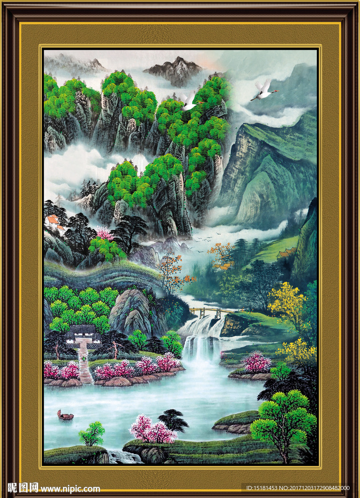 山水竖幅国画