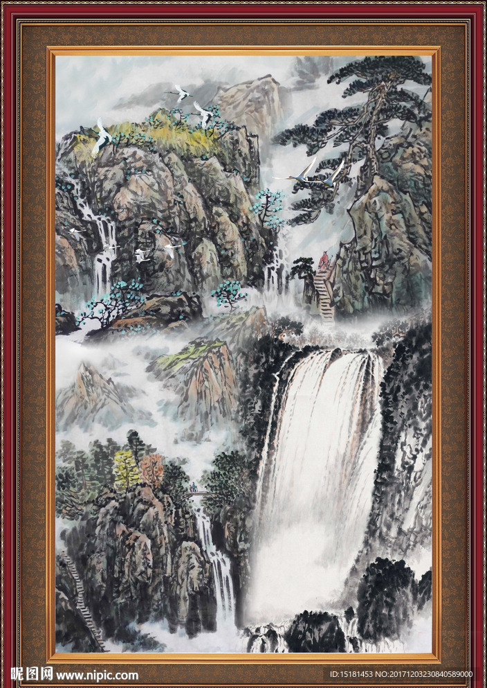 国画山水 流水生财