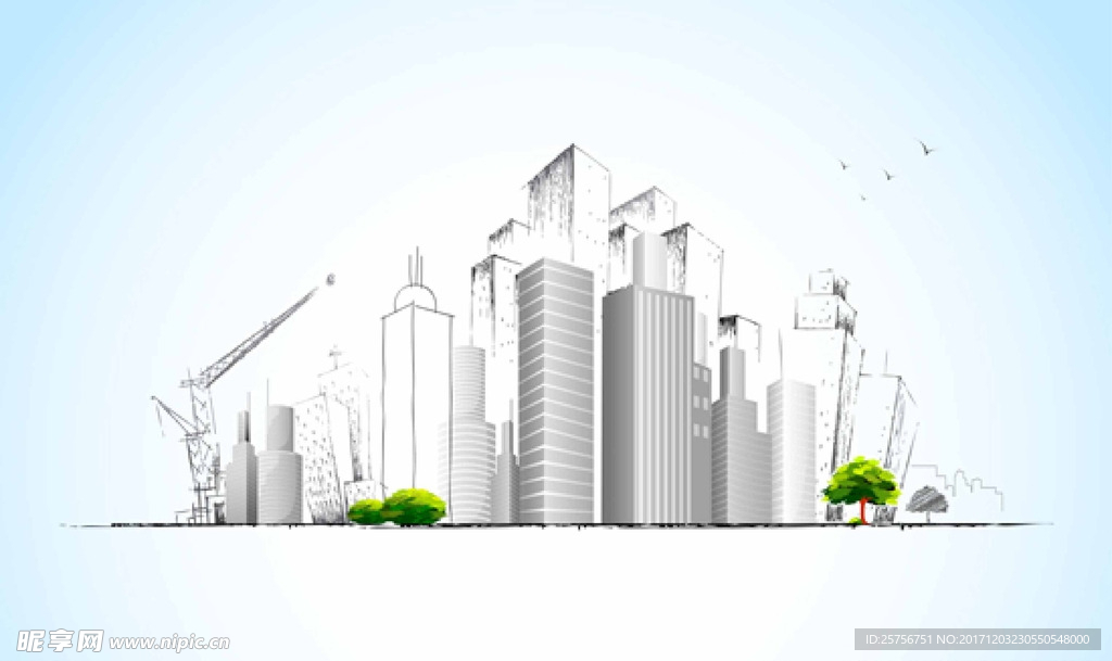 手绘城市建筑矢量图
