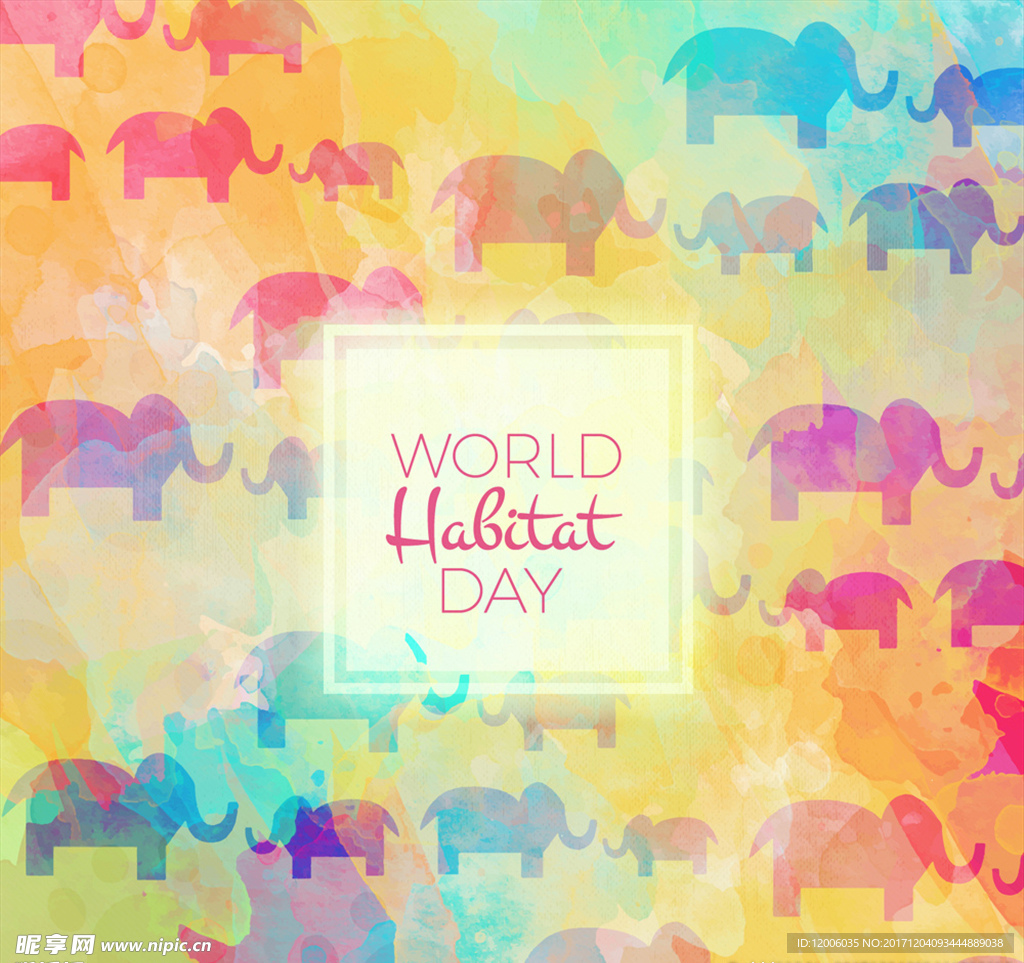 彩色大象世界人居日无缝背景矢量