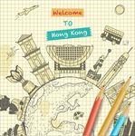手绘香港旅行建筑地标