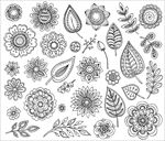手绘花朵和叶子插画