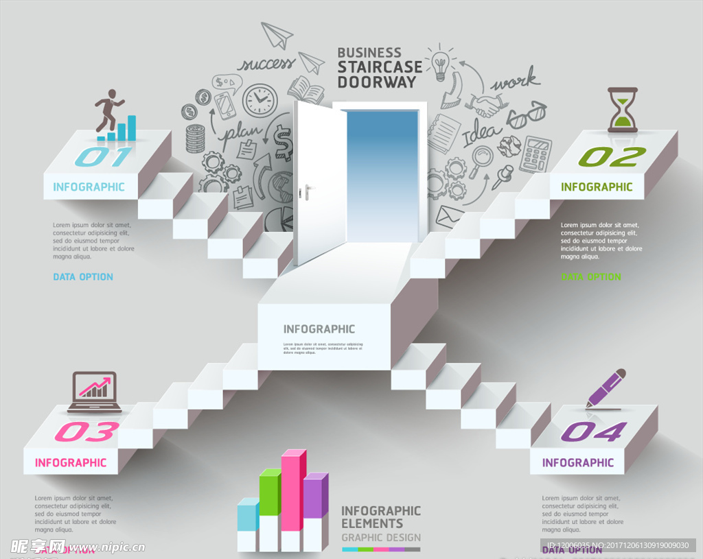 阶梯商务图表矢量素材