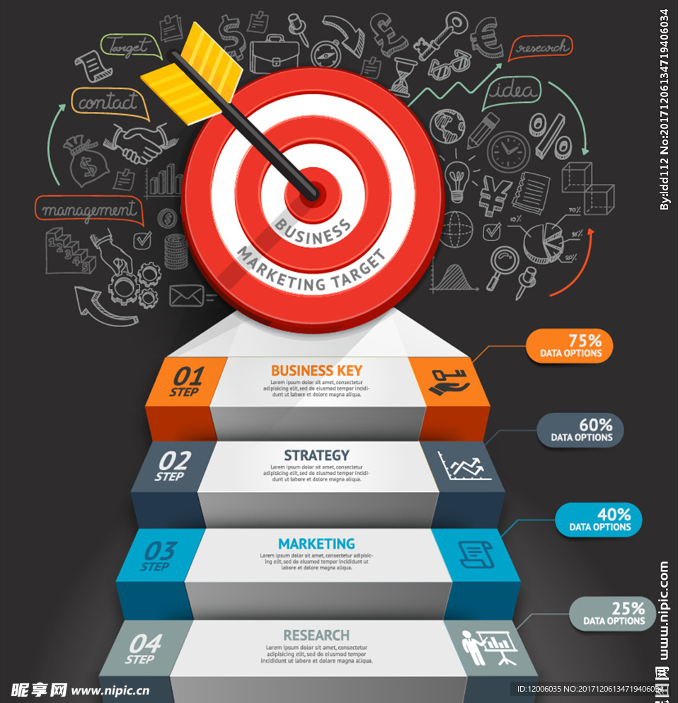台阶与箭靶元素金融图表矢量素材