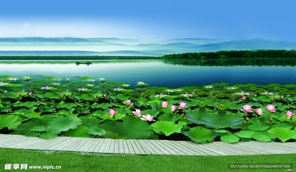 荷塘湖景背景图