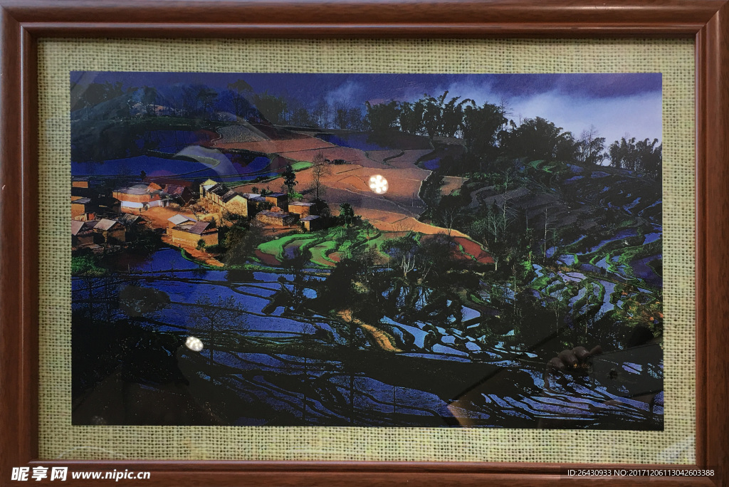 胡桃木画框风景油画