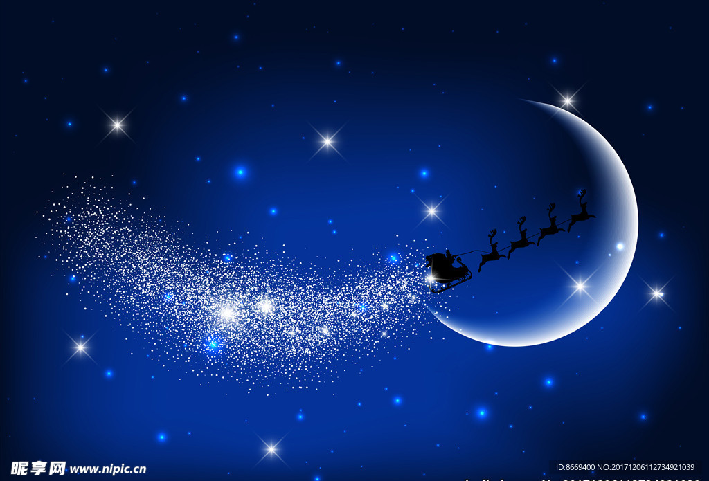 圣诞老人在夜空中飞翔背景