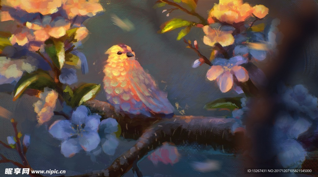 油画花鸟无框画