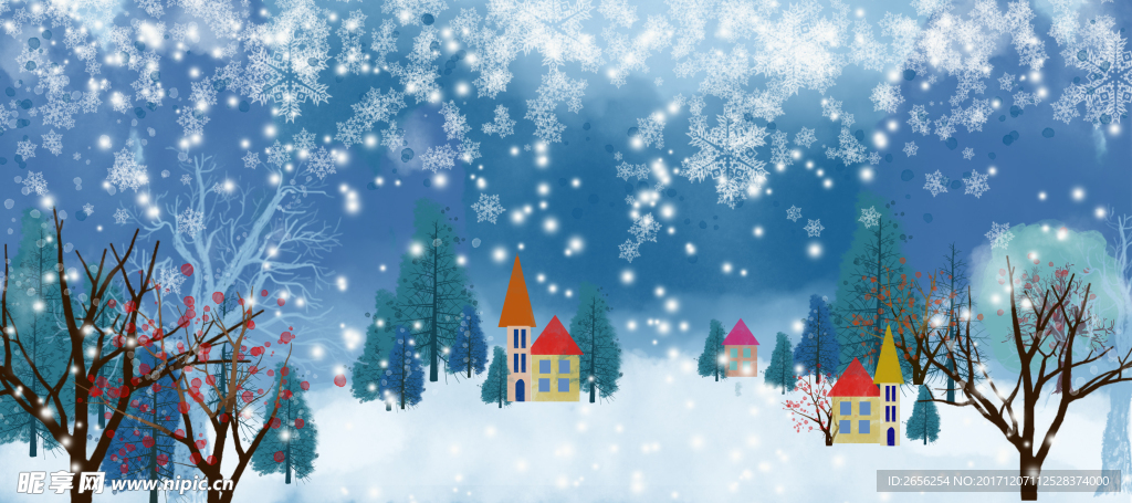 圣诞夜圣诞雪景插画