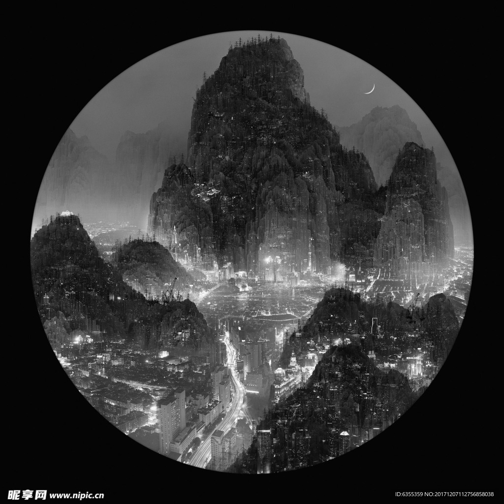 杨泳梁手绘画 中国风水墨画 山