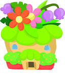 卡通图案 绿色素材手绘花朵房子