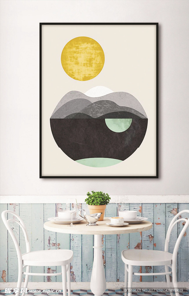 湖光山色月亮北欧抽象画