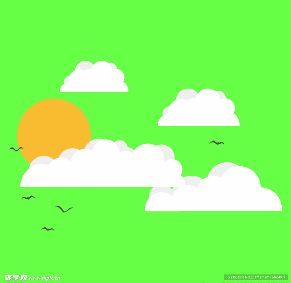 太阳白云大雁矢量图