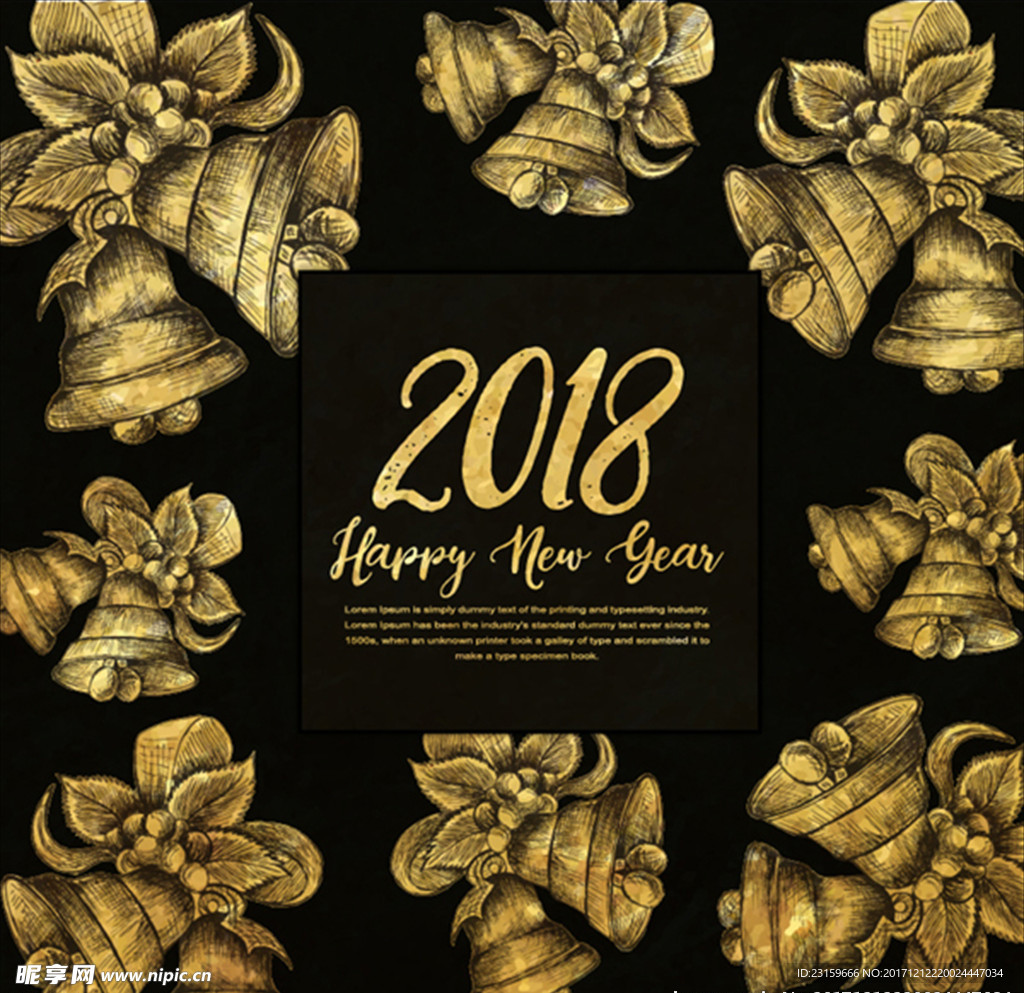 2018新年金色铃铛圣诞背景