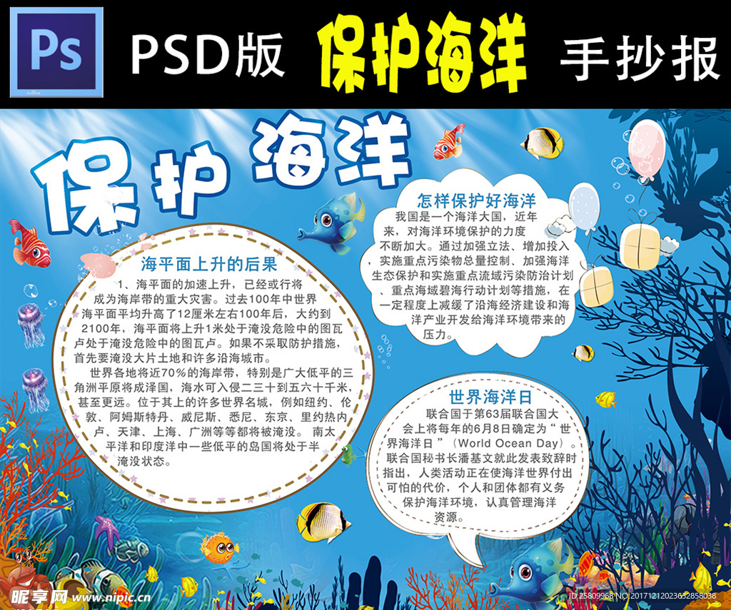 保护海洋小报PSD版