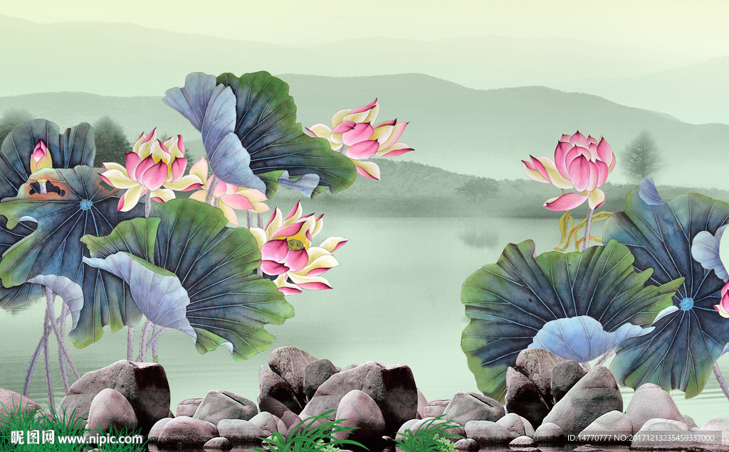 荷花壁画