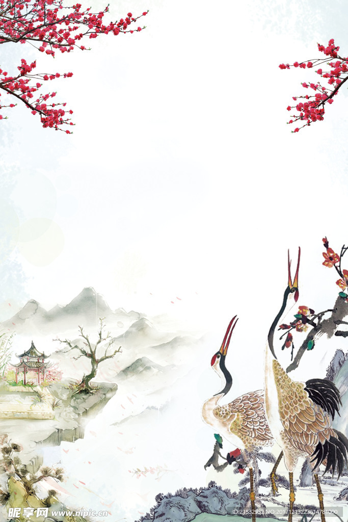 中国风水墨仙鹤背景