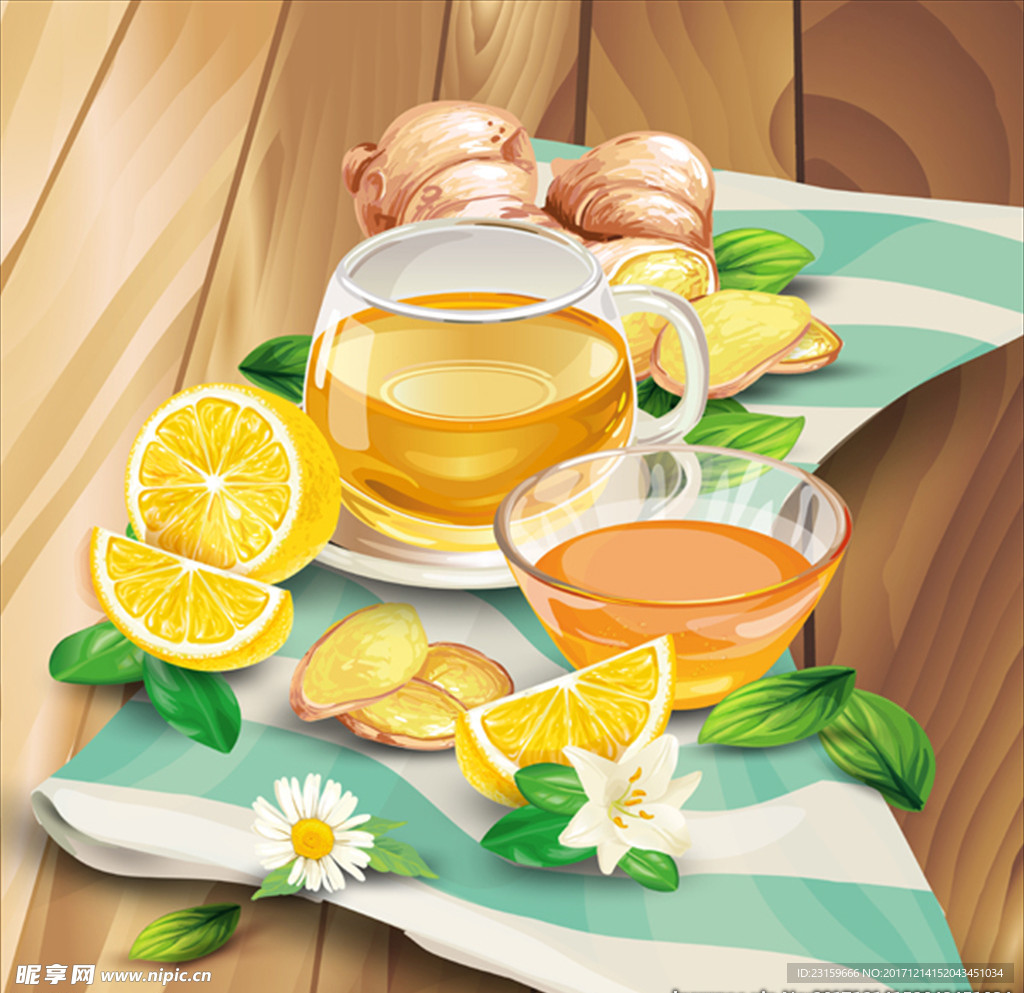写实柠檬姜茶插图