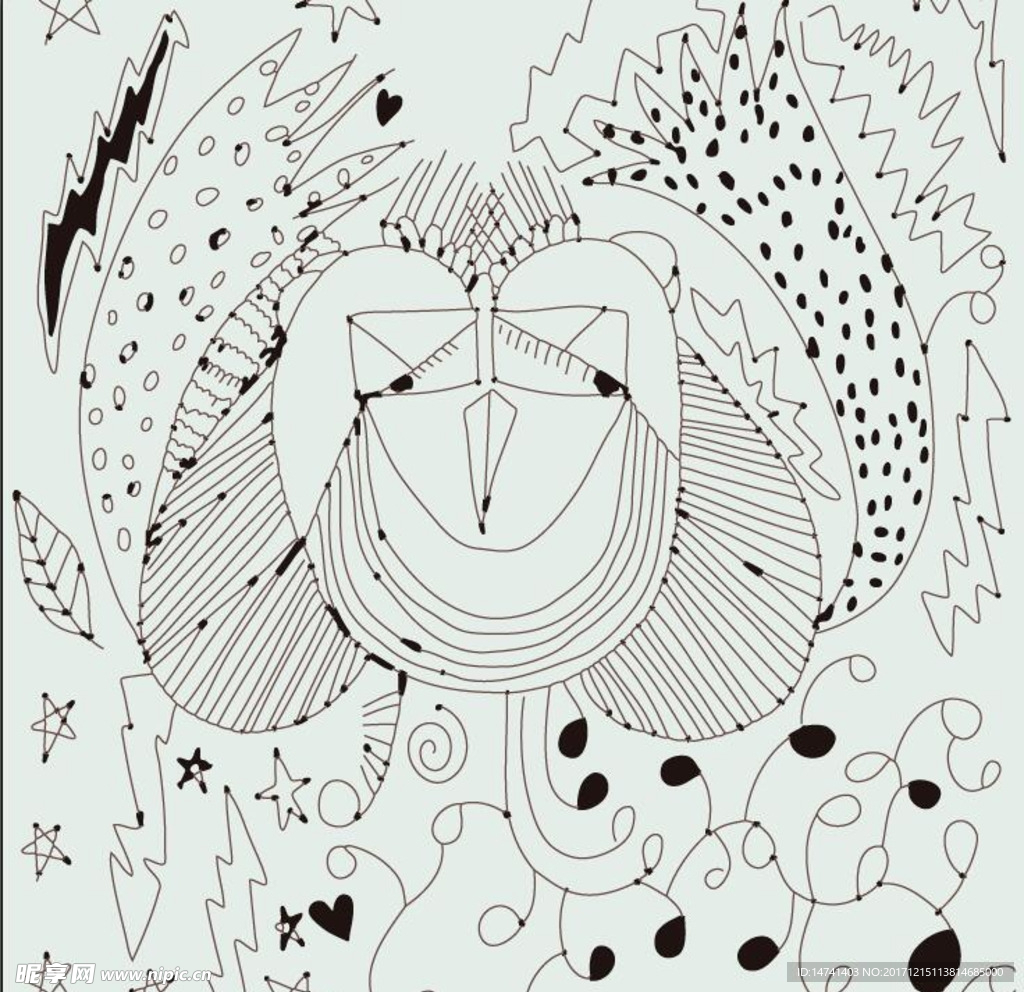 抽象密集曲线表现童趣矢量图