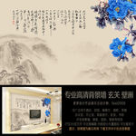 中式复古富贵牡丹山水 艺术背景