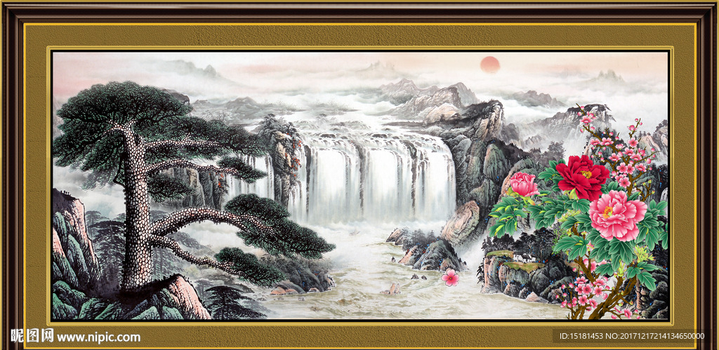 山水国画迎客松