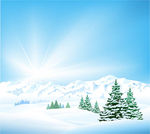 手绘冬季雪景森林插画矢量素材