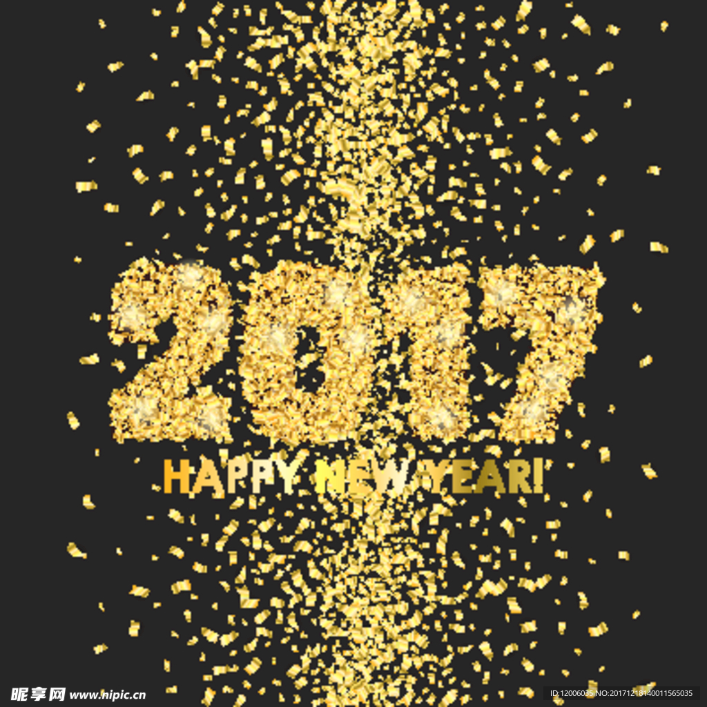 黑金碎纸屑2017新年快乐背景