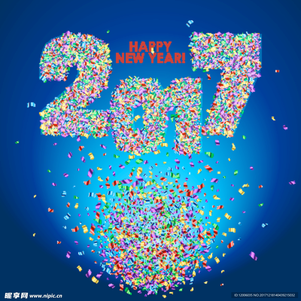 蓝底碎纸屑2017新年快乐背景