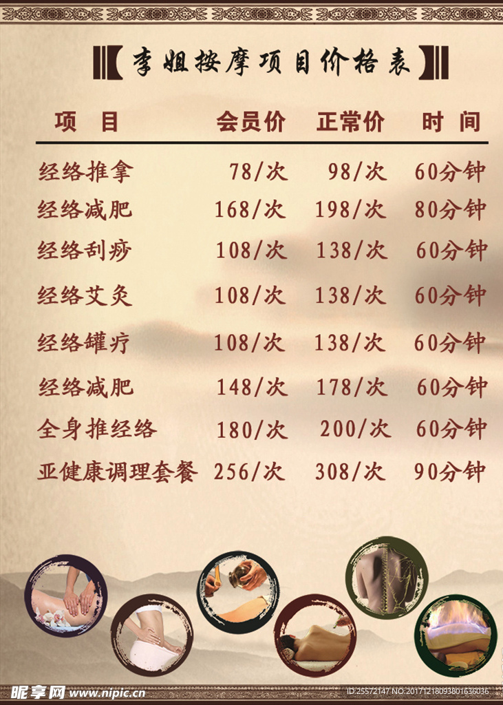 理疗价格表