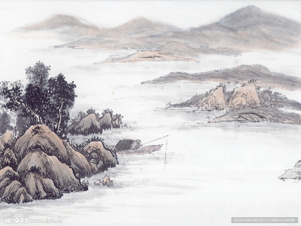 中式山水工笔画