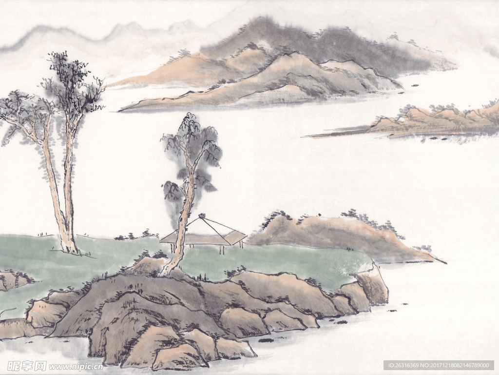 中式山水工笔画