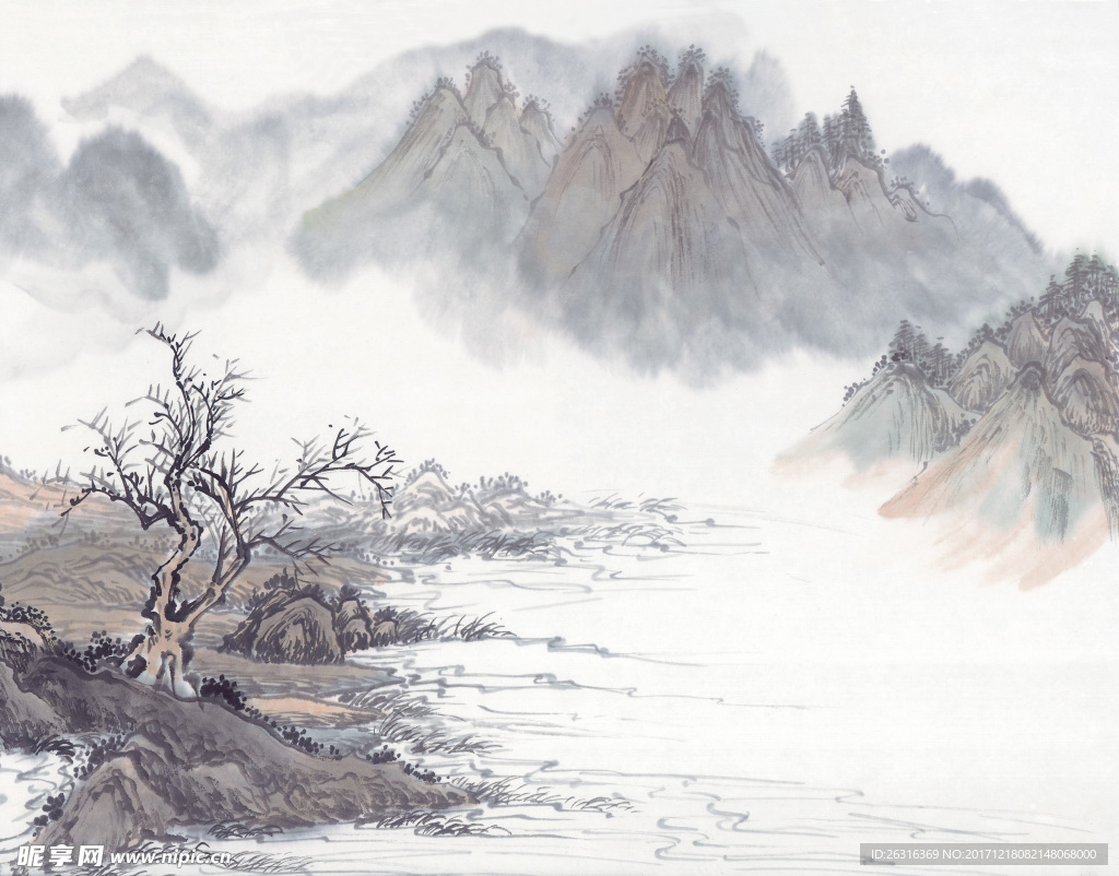 中式山水工笔画