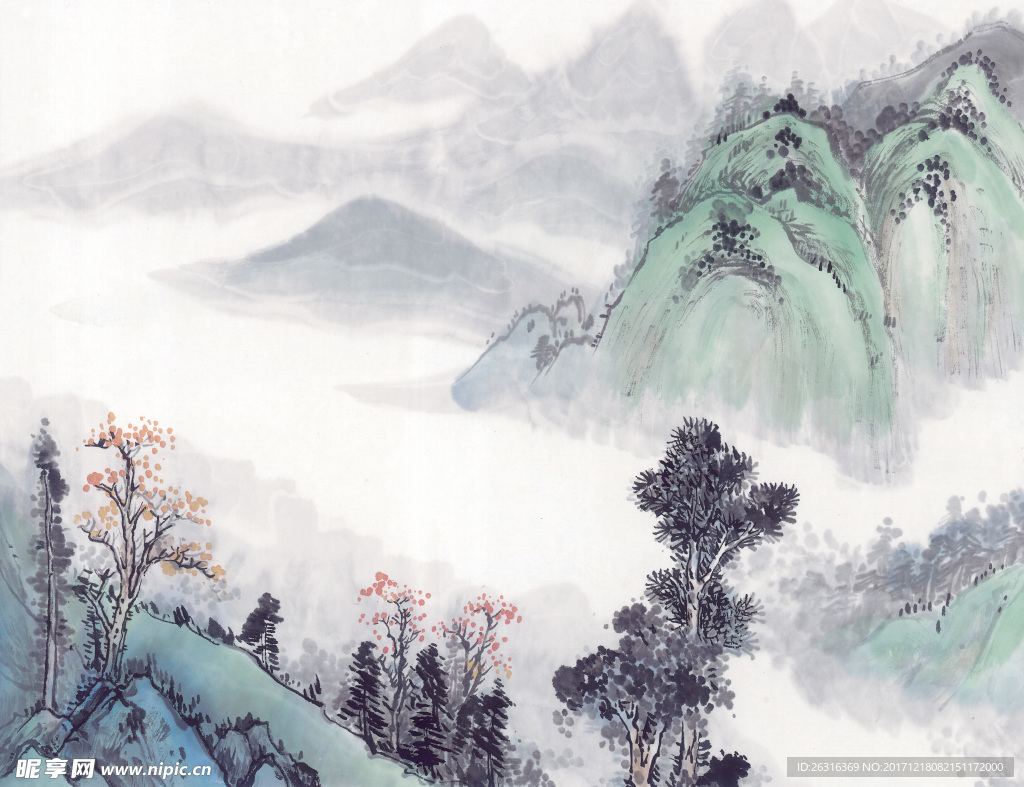 中式山水工笔画