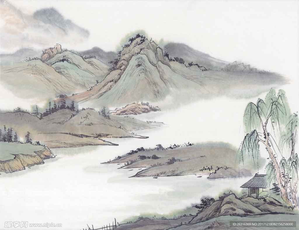 中式山水工笔画