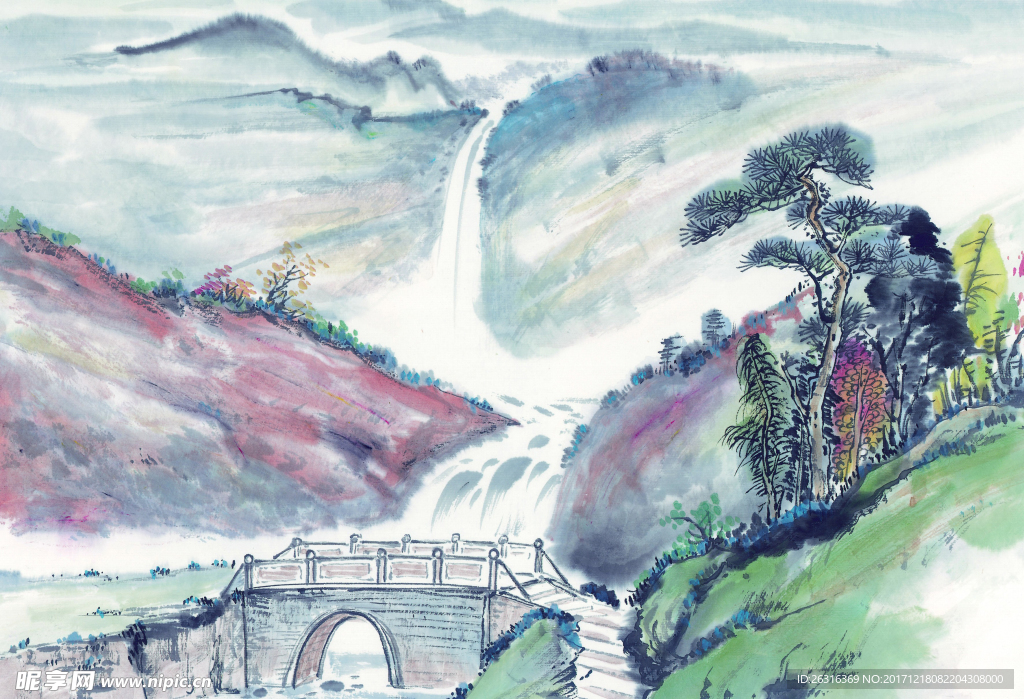 中式山水工笔画