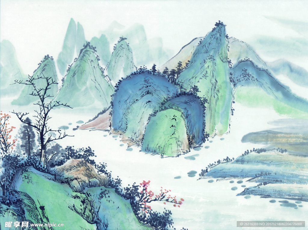 中式山水工笔画