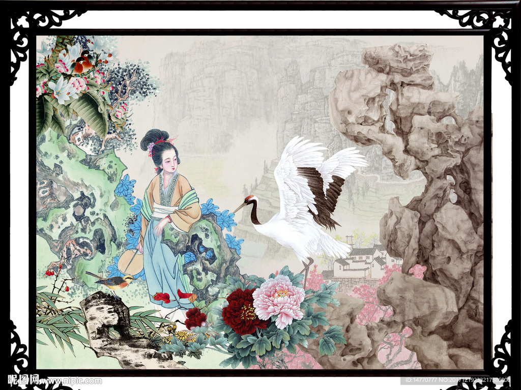 仙鹤仕女图