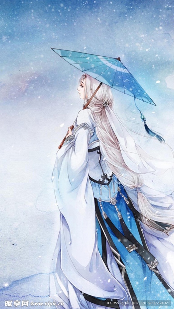 个性唯美背景 手绘古装美女