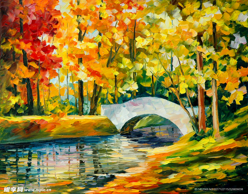 世界名画  油画 小桥