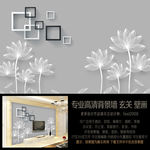 现代简约线描荷花艺术背景墙