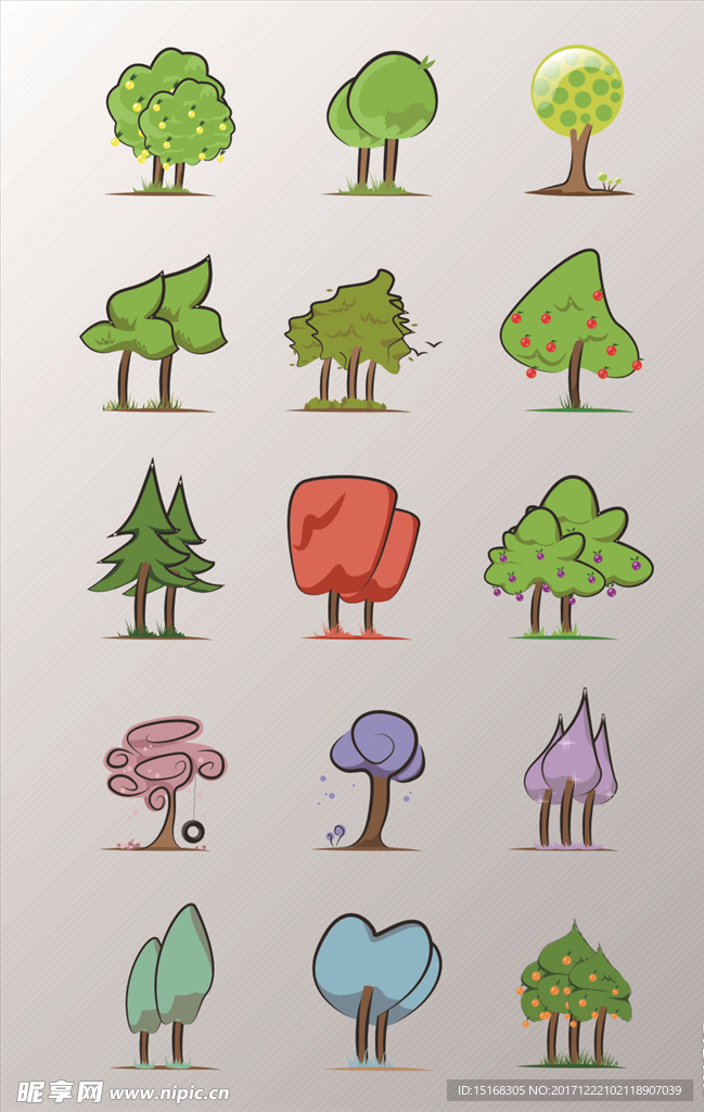 绿色手绘树木元素