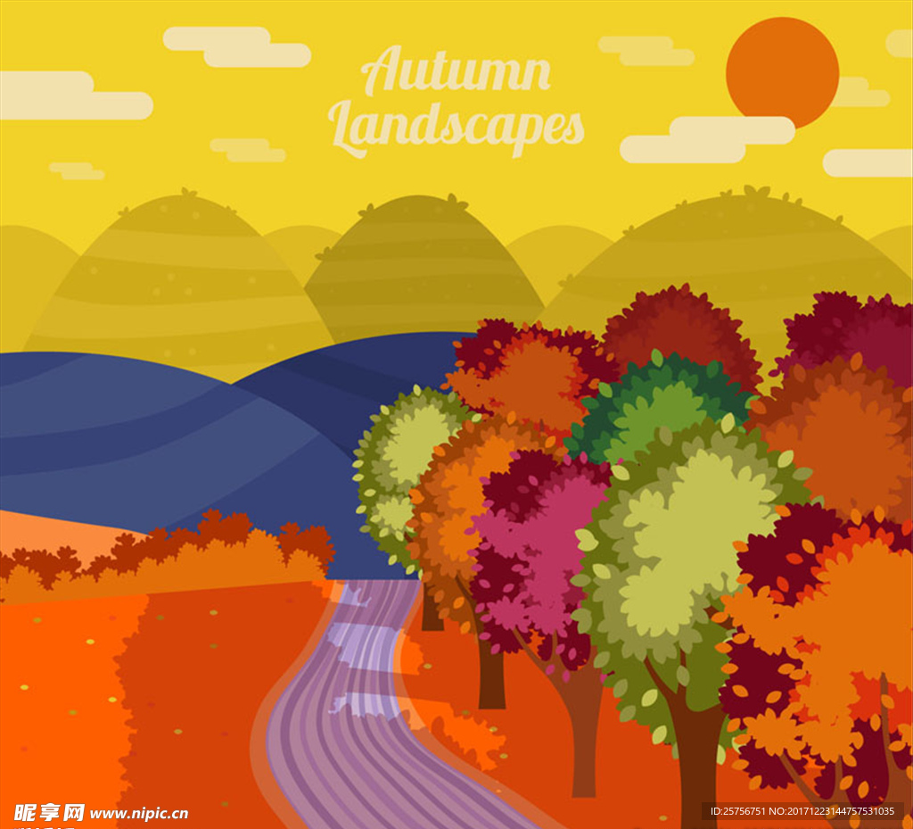 秋季山间道路风景