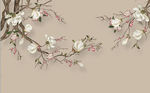 新中式手绘白玉兰花电视背景墙